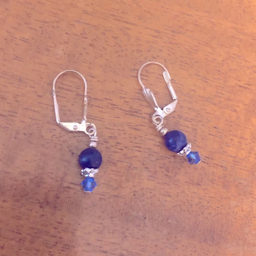 Dainty Blue Beaded Dangle Earrings